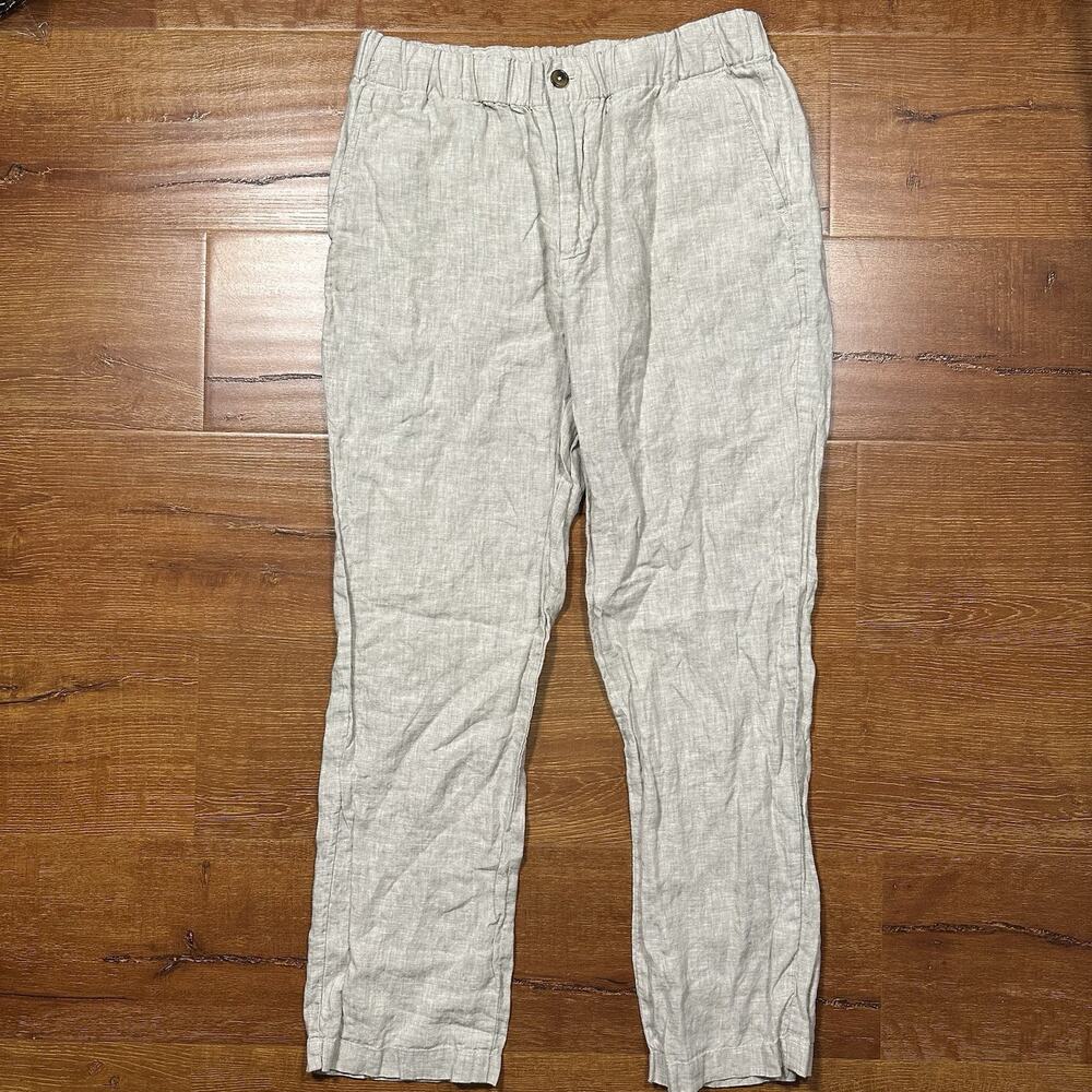 Quince Pants Mens M 30x28 Gray 100% Linen Straight Slim Trousers Resort Luxury